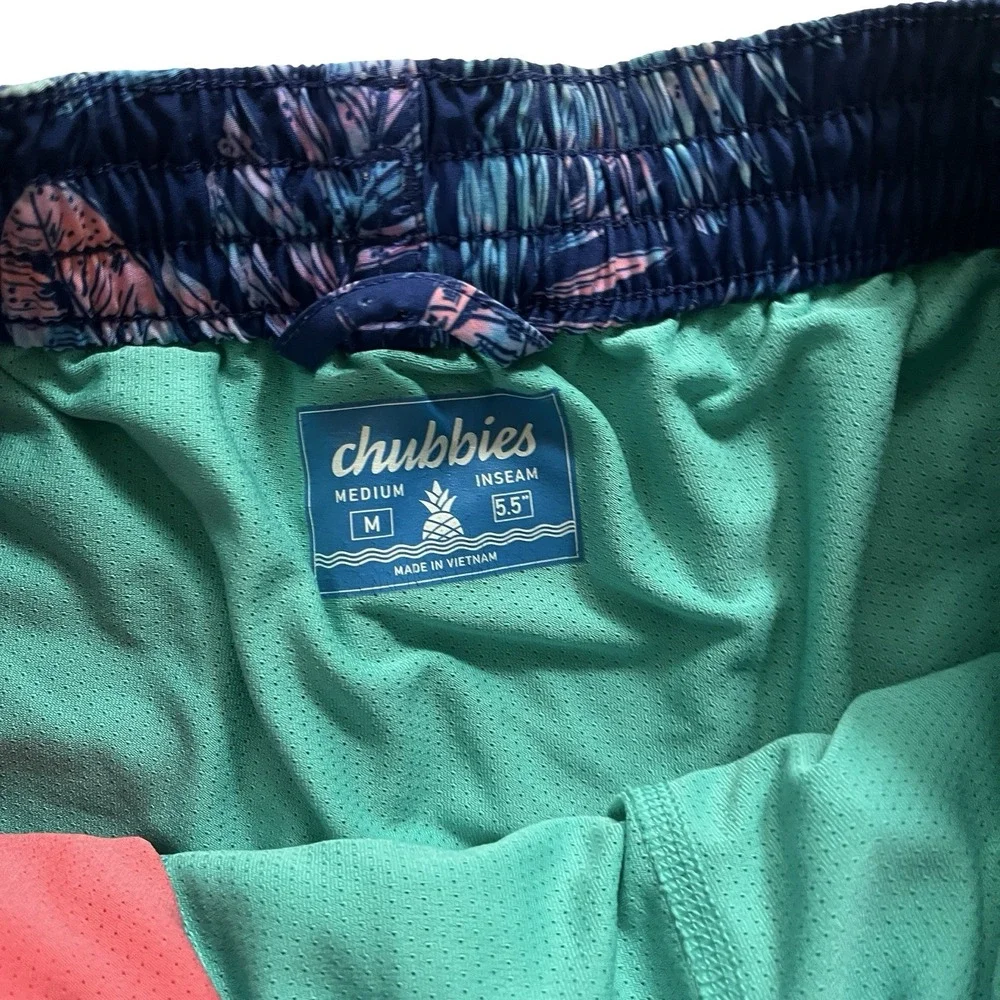 Chubbies Men's Size M Swim Trunks Dark Blue Dinosaur Palm 5.5